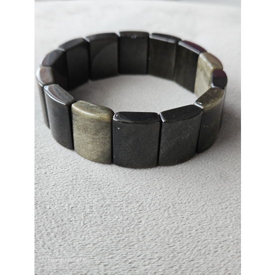 Bransoletka z naturalnych kamieni obsydian | grafitowo-złota | rękodzieło Kasioweskarby