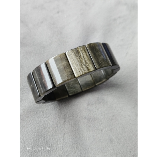 Bransoletka z naturalnych kamieni obsydian | grafitowo-złota | rękodzieło Kasioweskarby