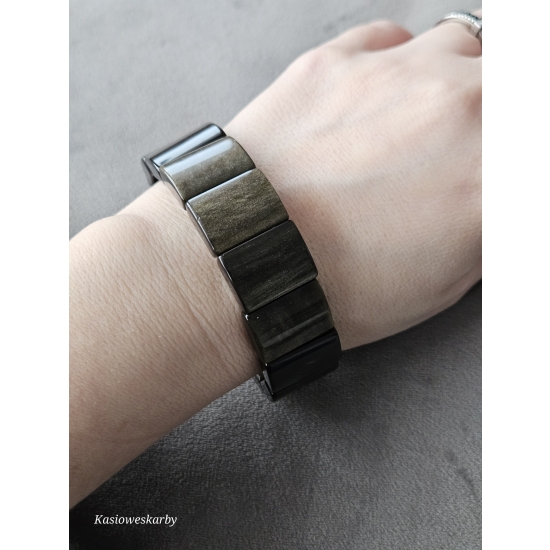 Bransoletka z naturalnych kamieni obsydian | grafitowo-złota | rękodzieło Kasioweskarby