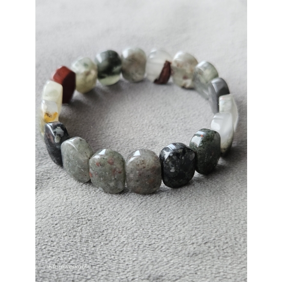 Bransoletka z naturalnych kamieni Agatu| zielono-szara | rękodzieło Kasioweskarby