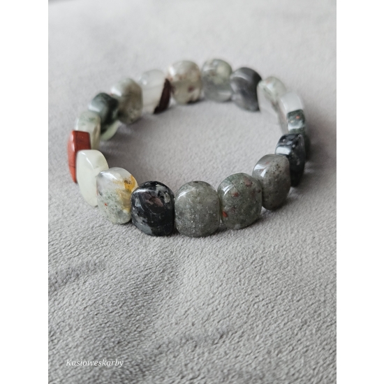 Bransoletka z naturalnych kamieni Agatu| zielono-szara | rękodzieło Kasioweskarby