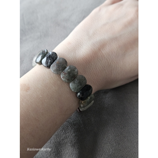 Bransoletka z naturalnych kamieni Agatu| zielono-szara | rękodzieło Kasioweskarby